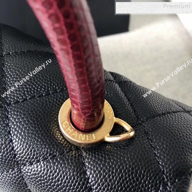 Chanel Grained Calfskin Medium Coco Flap Bag With Lizard Leather Top Handle Black (Top Quality)) (SY-9091171)