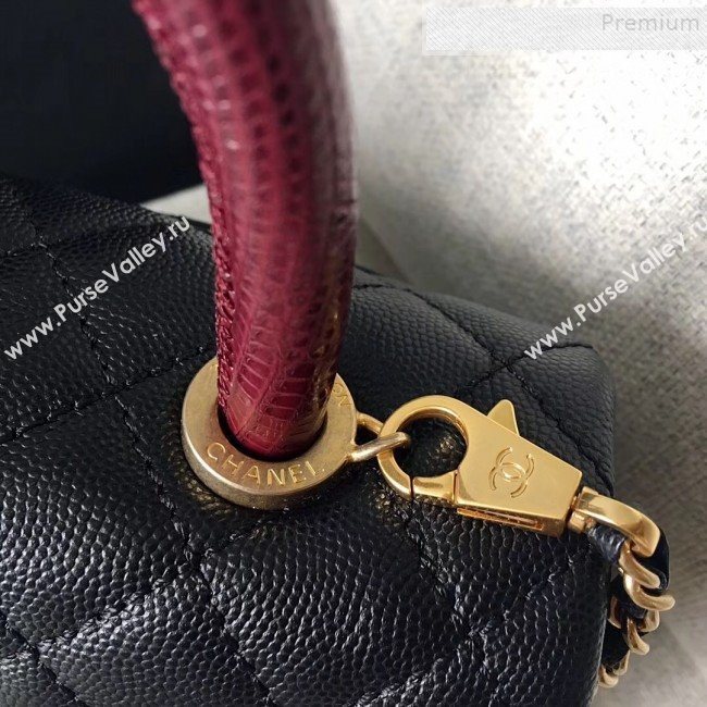 Chanel Grained Calfskin Medium Coco Flap Bag With Lizard Leather Top Handle Black (Top Quality)) (SY-9091171)