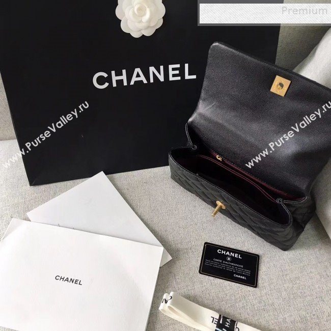 Chanel Grained Calfskin Medium Coco Flap Bag With Lizard Leather Top Handle Black (Top Quality)) (SY-9091171)