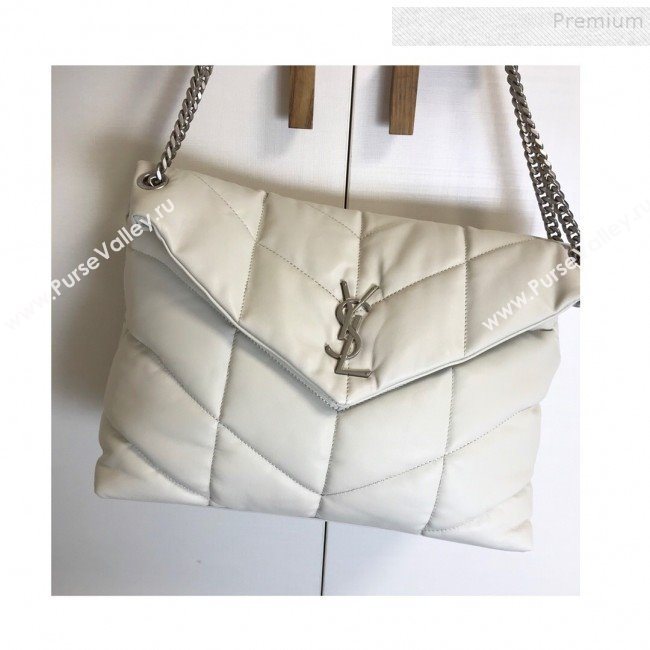 Saint Laurent Loulou Puffer Medium Shoulder Bag in Quilted Lambskin 577475 White 2019 (KTSD-9091011)