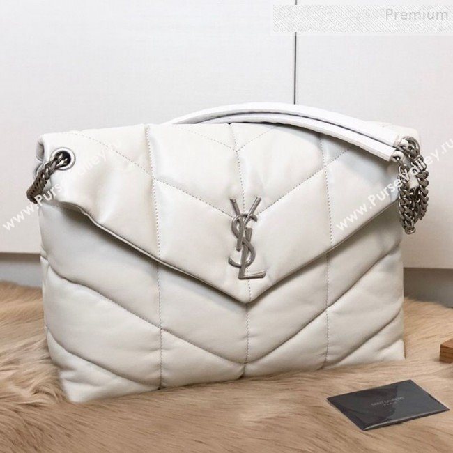 Saint Laurent Loulou Puffer Medium Shoulder Bag in Quilted Lambskin 577475 White 2019 (KTSD-9091011)