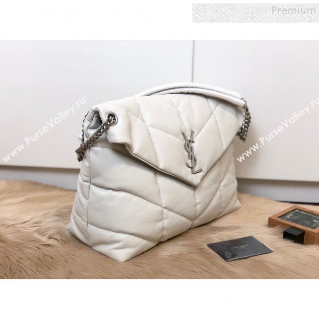 Saint Laurent Loulou Puffer Medium Shoulder Bag in Quilted Lambskin 577475 White 2019 (KTSD-9091011)