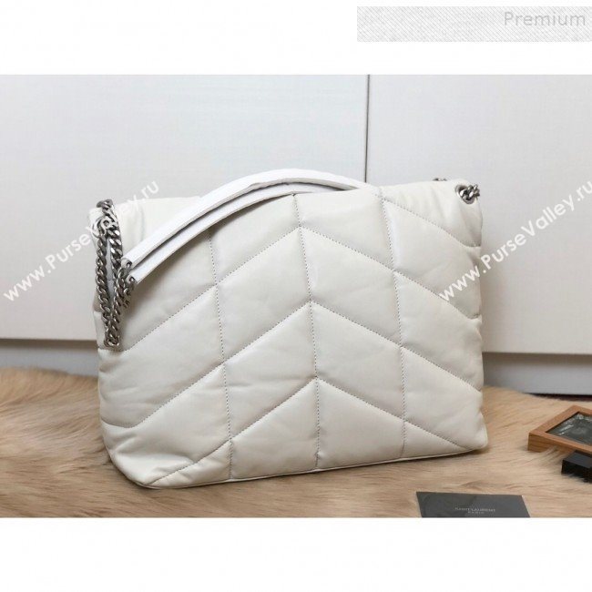 Saint Laurent Loulou Puffer Medium Shoulder Bag in Quilted Lambskin 577475 White 2019 (KTSD-9091011)