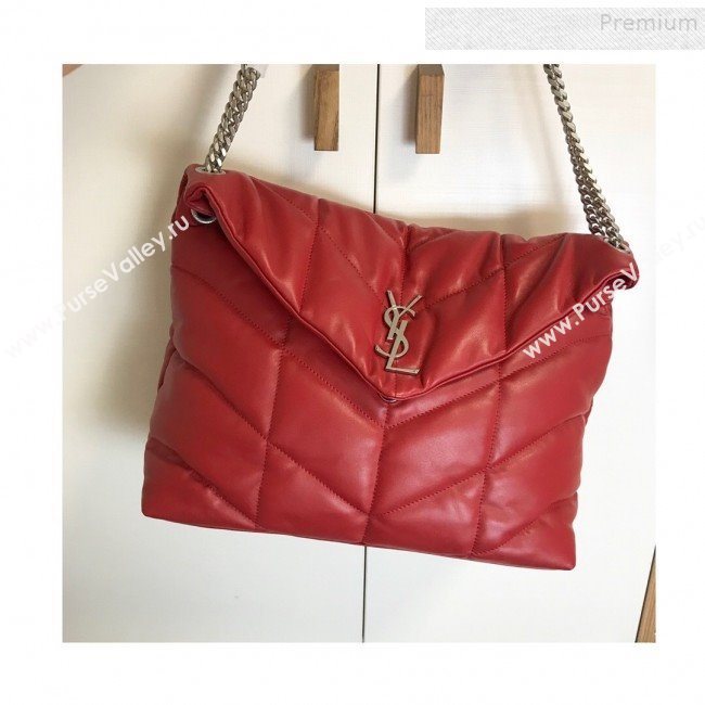 Saint Laurent Loulou Puffer Medium Shoulder Bag in Quilted Lambskin 577475 Red 2019 (KTSD-9091012)