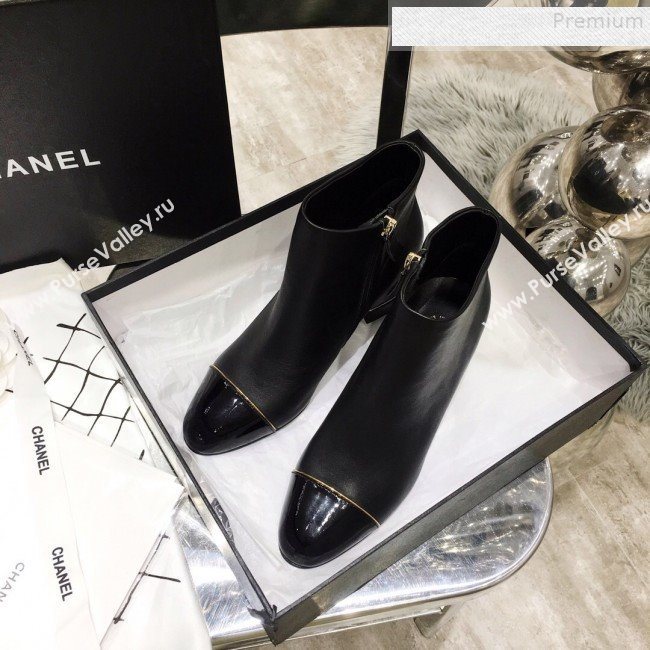 Chanel Golden Stripe Leather Mid-Heel Short Boots Black 2019 (ANDI-9091101)