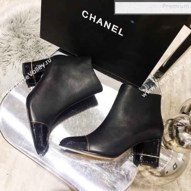 Chanel Golden Stripe Leather Mid-Heel Short Boots Black 2019 (ANDI-9091101)