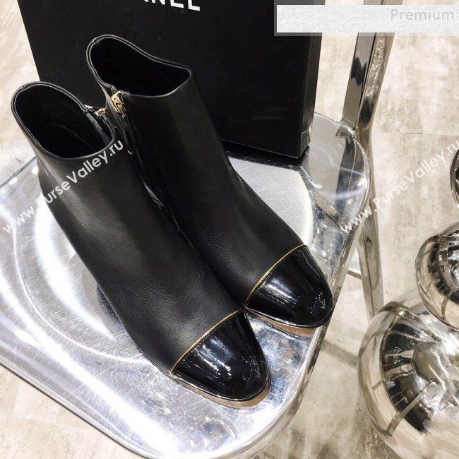 Chanel Golden Stripe Leather Mid-Heel Short Boots Black 2019 (ANDI-9091101)