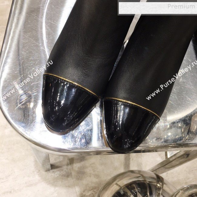 Chanel Golden Stripe Leather Mid-Heel Short Boots Black 2019 (ANDI-9091101)