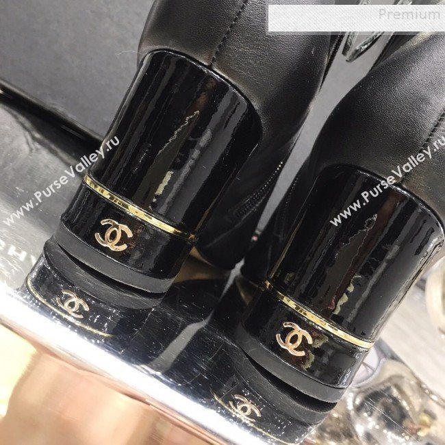 Chanel Golden Stripe Leather Mid-Heel Short Boots Black 2019 (ANDI-9091101)