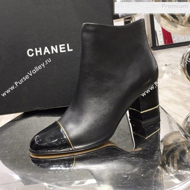 Chanel Golden Stripe Leather Mid-Heel Short Boots Black 2019 (ANDI-9091101)