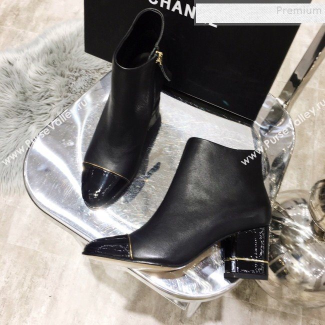 Chanel Golden Stripe Leather Mid-Heel Short Boots Black 2019 (ANDI-9091101)