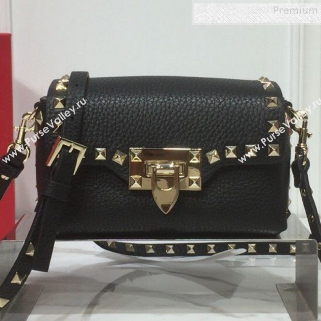 Valentino Rockstud Grainy Calfskin Mini Crossbody Bag Black 2019 (XYD-9090902)