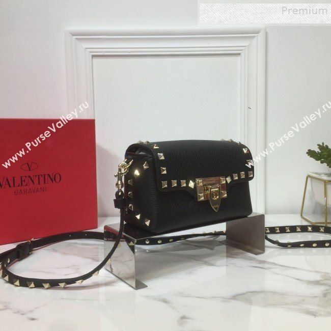 Valentino Rockstud Grainy Calfskin Mini Crossbody Bag Black 2019 (XYD-9090902)