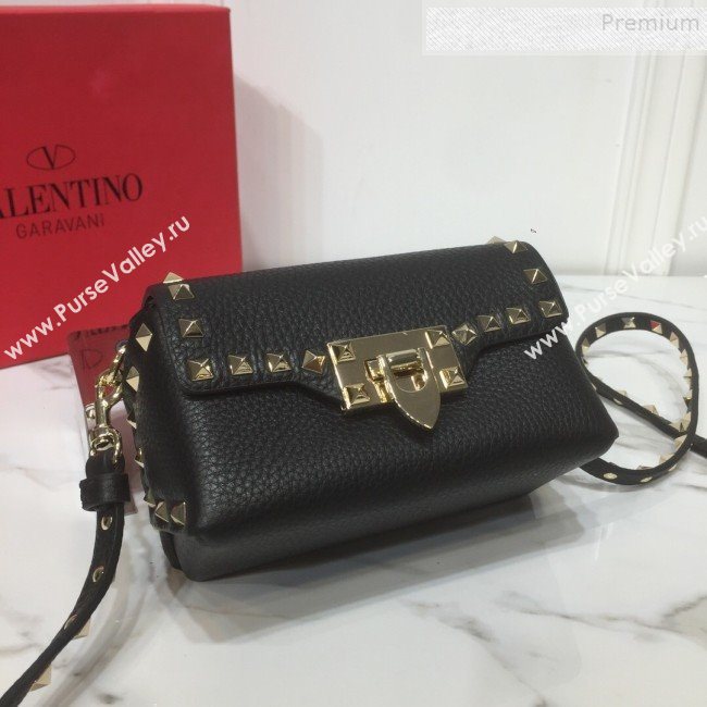 Valentino Rockstud Grainy Calfskin Mini Crossbody Bag Black 2019 (XYD-9090902)
