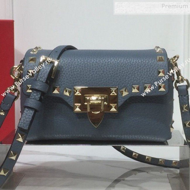 Valentino Rockstud Grainy Calfskin Mini Crossbody Bag Blue 2019 (XYD-9090903)