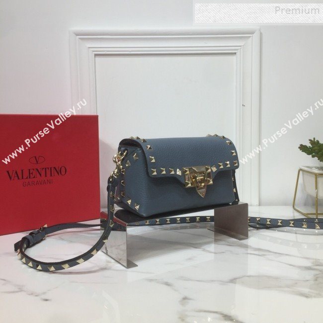 Valentino Rockstud Grainy Calfskin Mini Crossbody Bag Blue 2019 (XYD-9090903)