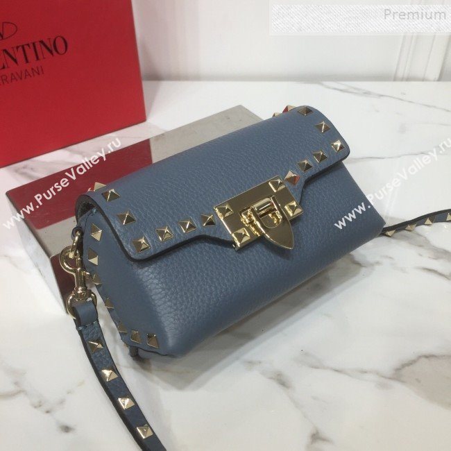 Valentino Rockstud Grainy Calfskin Mini Crossbody Bag Blue 2019 (XYD-9090903)