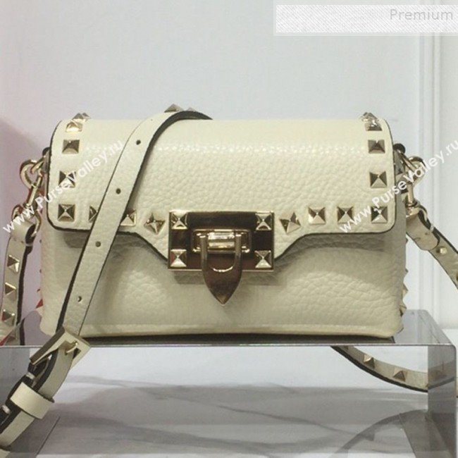 Valentino Rockstud Grainy Calfskin Mini Crossbody Bag White 2019 (XYD-9090904)