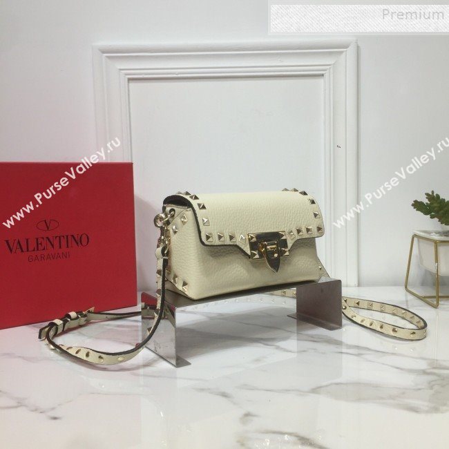 Valentino Rockstud Grainy Calfskin Mini Crossbody Bag White 2019 (XYD-9090904)