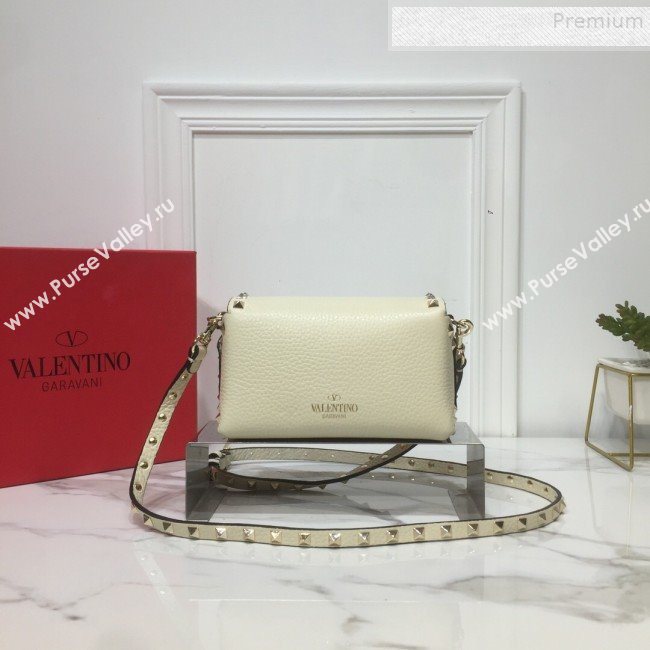 Valentino Rockstud Grainy Calfskin Mini Crossbody Bag White 2019 (XYD-9090904)