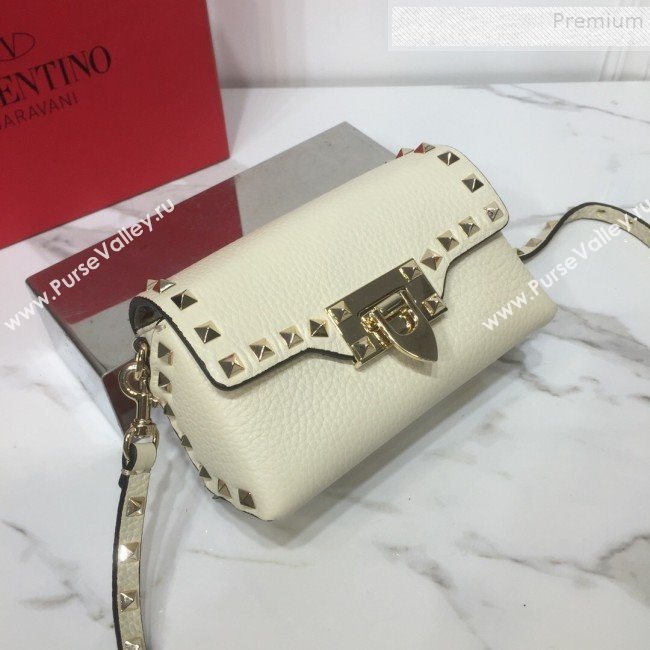 Valentino Rockstud Grainy Calfskin Mini Crossbody Bag White 2019 (XYD-9090904)