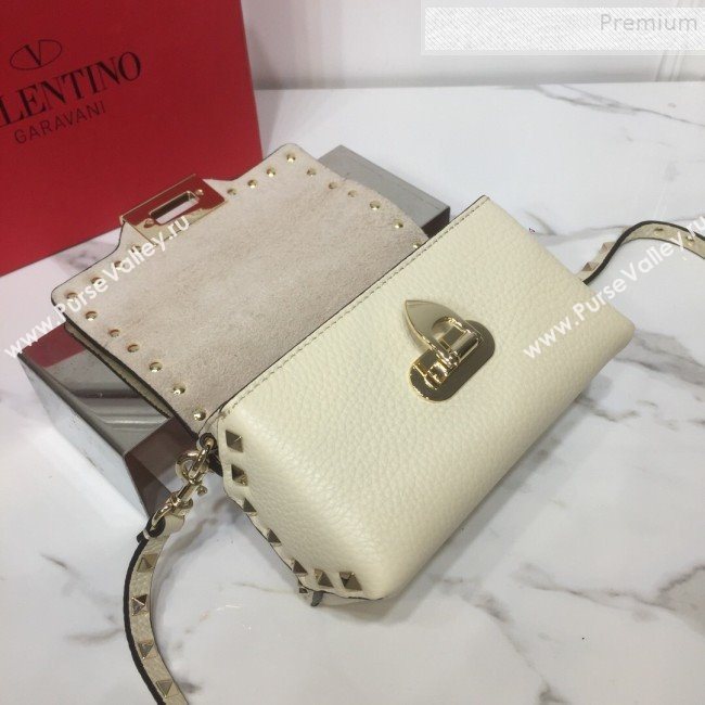 Valentino Rockstud Grainy Calfskin Mini Crossbody Bag White 2019 (XYD-9090904)