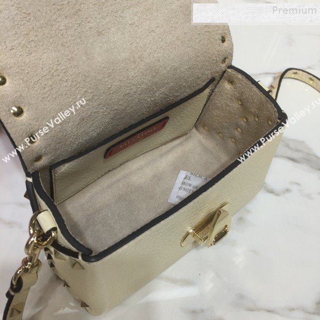 Valentino Rockstud Grainy Calfskin Mini Crossbody Bag White 2019 (XYD-9090904)