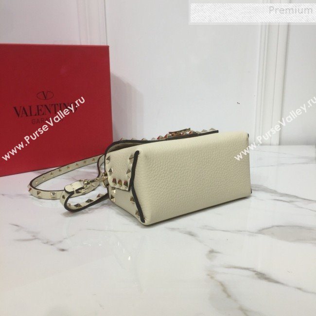 Valentino Rockstud Grainy Calfskin Mini Crossbody Bag White 2019 (XYD-9090904)