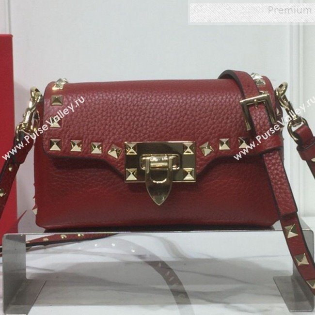 Valentino Rockstud Grainy Calfskin Mini Crossbody Bag Red 2019 (XYD-9090905)