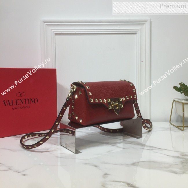 Valentino Rockstud Grainy Calfskin Mini Crossbody Bag Red 2019 (XYD-9090905)