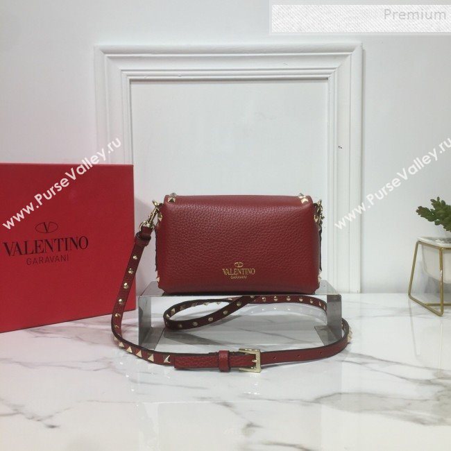 Valentino Rockstud Grainy Calfskin Mini Crossbody Bag Red 2019 (XYD-9090905)