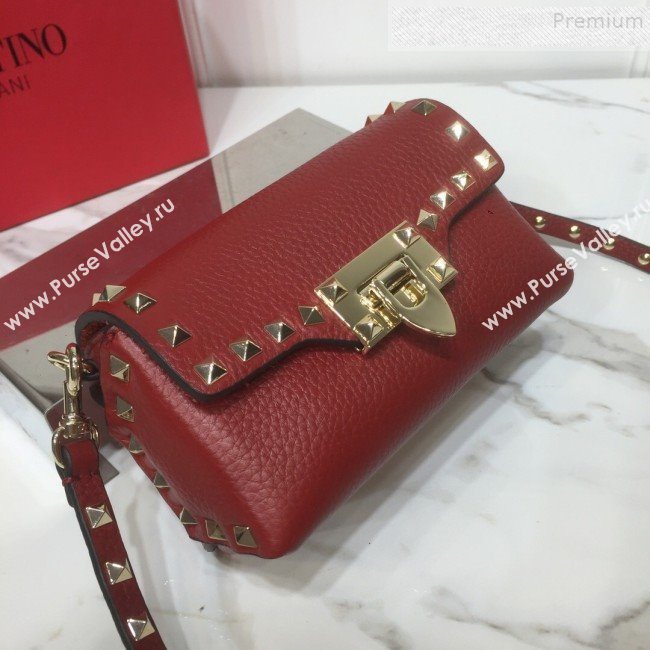 Valentino Rockstud Grainy Calfskin Mini Crossbody Bag Red 2019 (XYD-9090905)