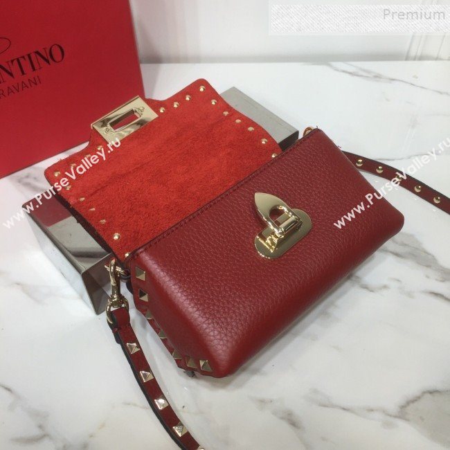 Valentino Rockstud Grainy Calfskin Mini Crossbody Bag Red 2019 (XYD-9090905)