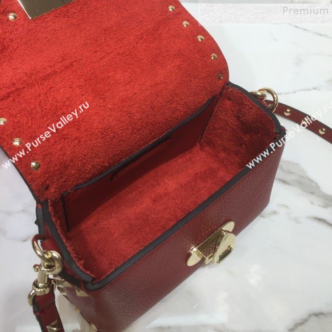 Valentino Rockstud Grainy Calfskin Mini Crossbody Bag Red 2019 (XYD-9090905)