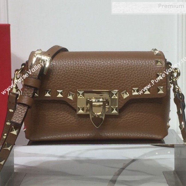 Valentino Rockstud Grainy Calfskin Mini Crossbody Bag Brown 2019 (XYD-9090906)