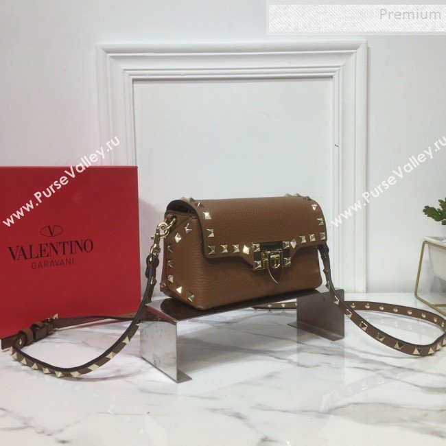 Valentino Rockstud Grainy Calfskin Mini Crossbody Bag Brown 2019 (XYD-9090906)