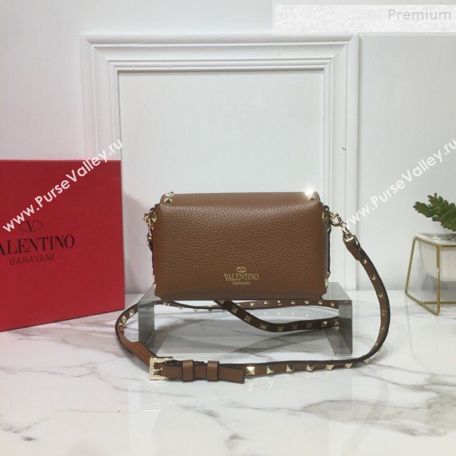 Valentino Rockstud Grainy Calfskin Mini Crossbody Bag Brown 2019 (XYD-9090906)