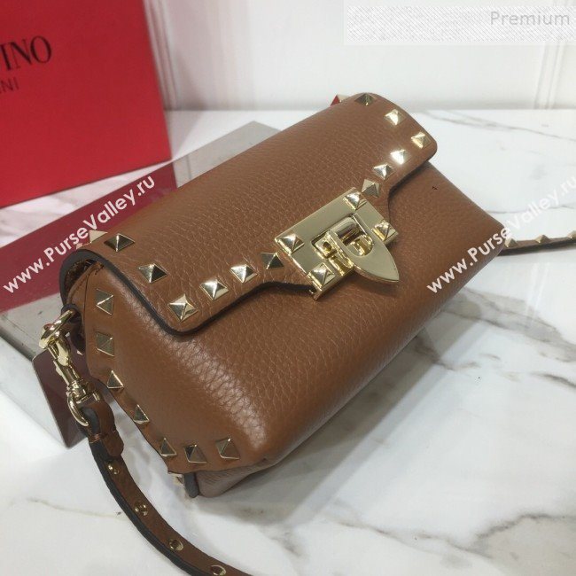 Valentino Rockstud Grainy Calfskin Mini Crossbody Bag Brown 2019 (XYD-9090906)