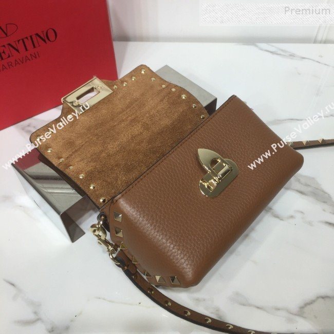 Valentino Rockstud Grainy Calfskin Mini Crossbody Bag Brown 2019 (XYD-9090906)