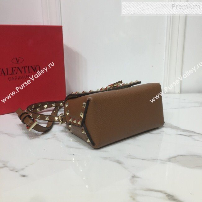 Valentino Rockstud Grainy Calfskin Mini Crossbody Bag Brown 2019 (XYD-9090906)