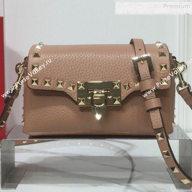Valentino Rockstud Grainy Calfskin Mini Crossbody Bag Nude 2019 (XYD-9090907)