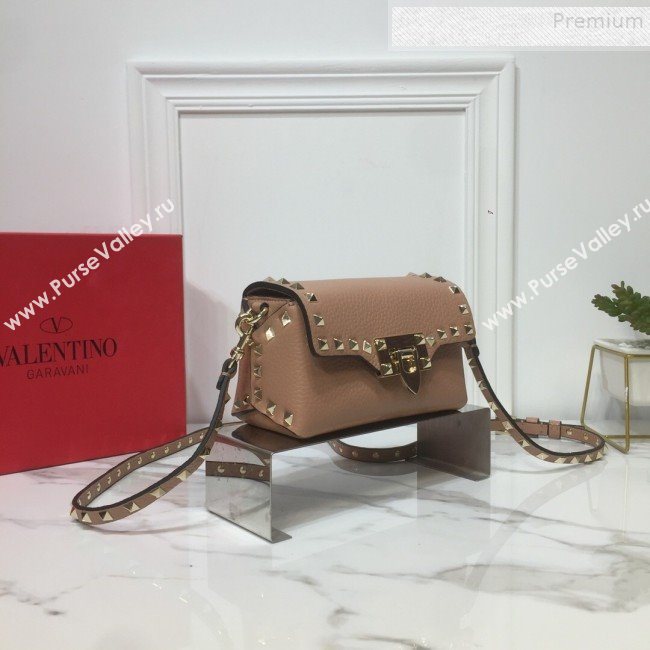 Valentino Rockstud Grainy Calfskin Mini Crossbody Bag Nude 2019 (XYD-9090907)