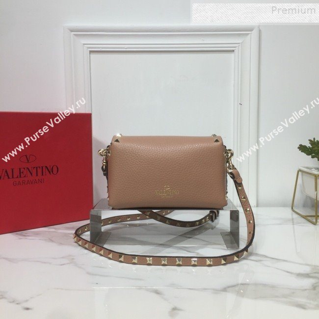 Valentino Rockstud Grainy Calfskin Mini Crossbody Bag Nude 2019 (XYD-9090907)