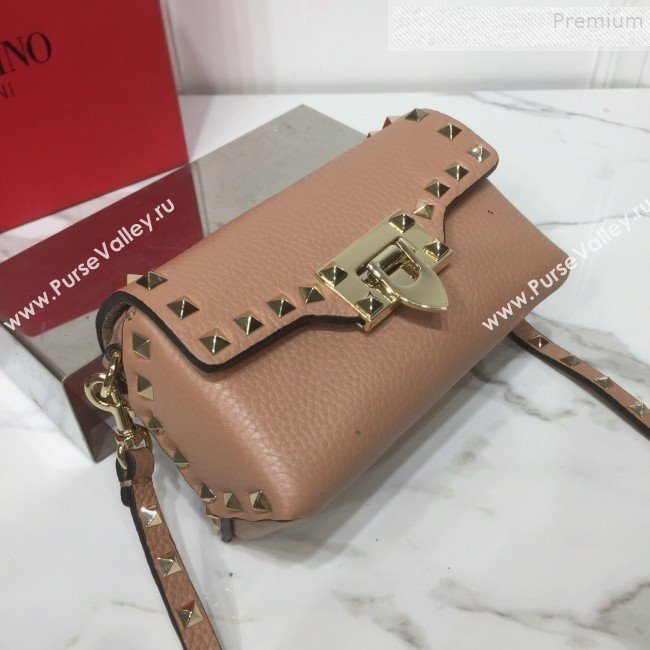 Valentino Rockstud Grainy Calfskin Mini Crossbody Bag Nude 2019 (XYD-9090907)