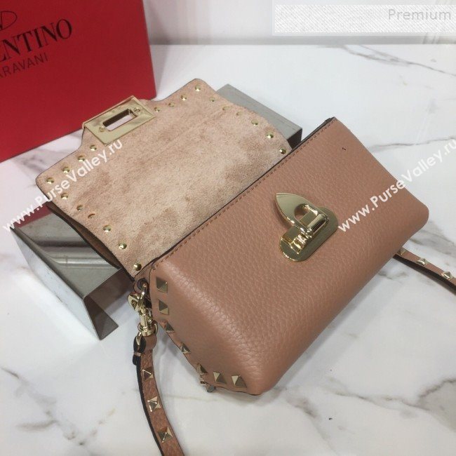 Valentino Rockstud Grainy Calfskin Mini Crossbody Bag Nude 2019 (XYD-9090907)