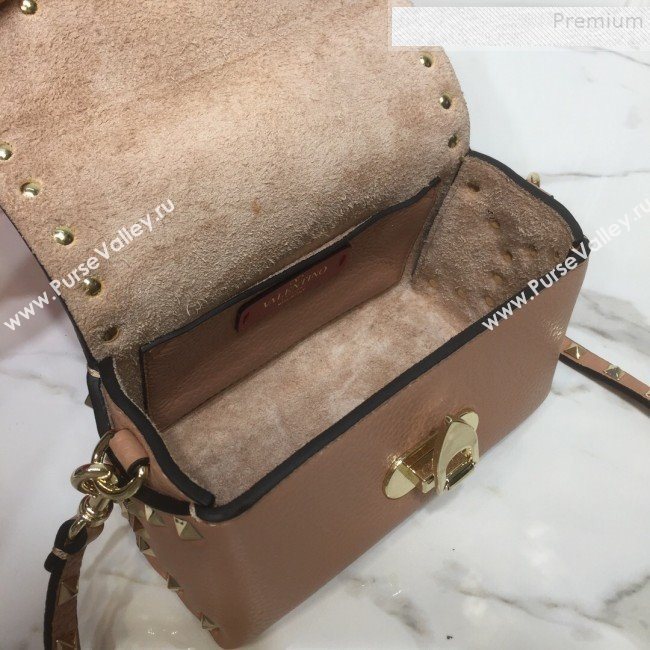 Valentino Rockstud Grainy Calfskin Mini Crossbody Bag Nude 2019 (XYD-9090907)