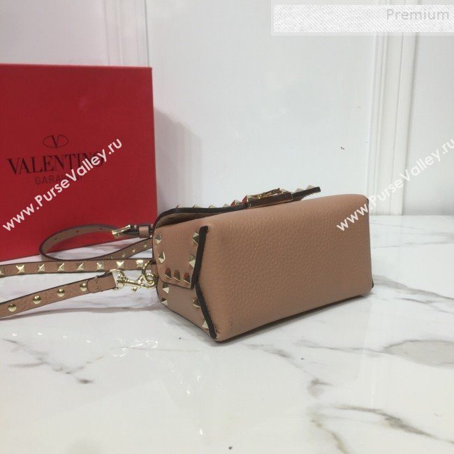 Valentino Rockstud Grainy Calfskin Mini Crossbody Bag Nude 2019 (XYD-9090907)