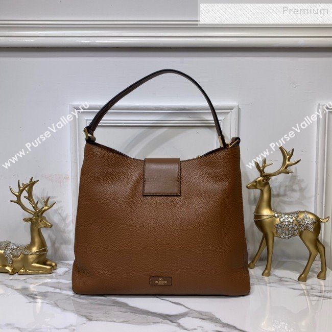 Valentino Grained Leather VLogo Hobo Bag Brown 2019 (XYD-9090917)