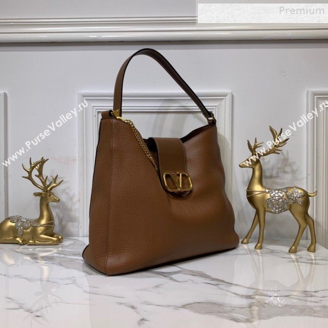 Valentino Grained Leather VLogo Hobo Bag Brown 2019 (XYD-9090917)