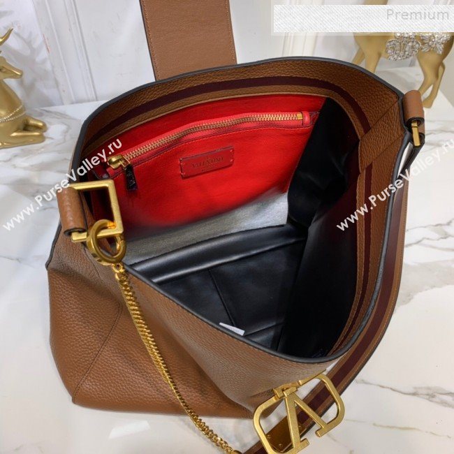 Valentino Grained Leather VLogo Hobo Bag Brown 2019 (XYD-9090917)